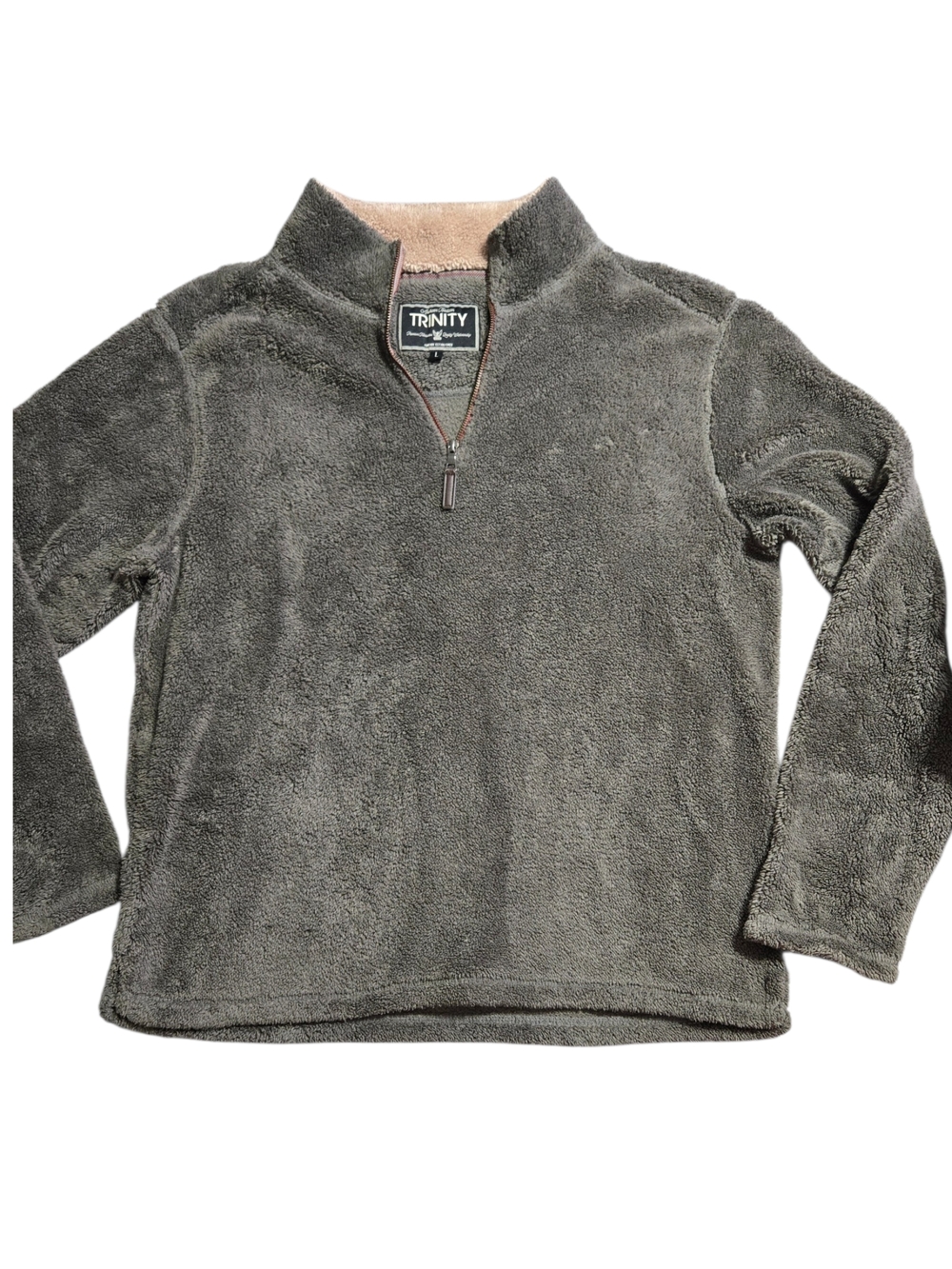 Trinity Men's Cozy Fleece Sherpa Gray 1/4 Zip Pullover, Size Large